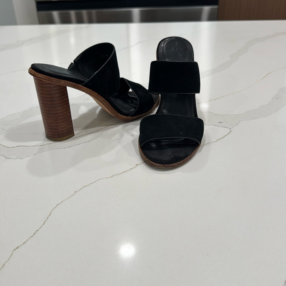 Joie Black Suede Open Toe Heels